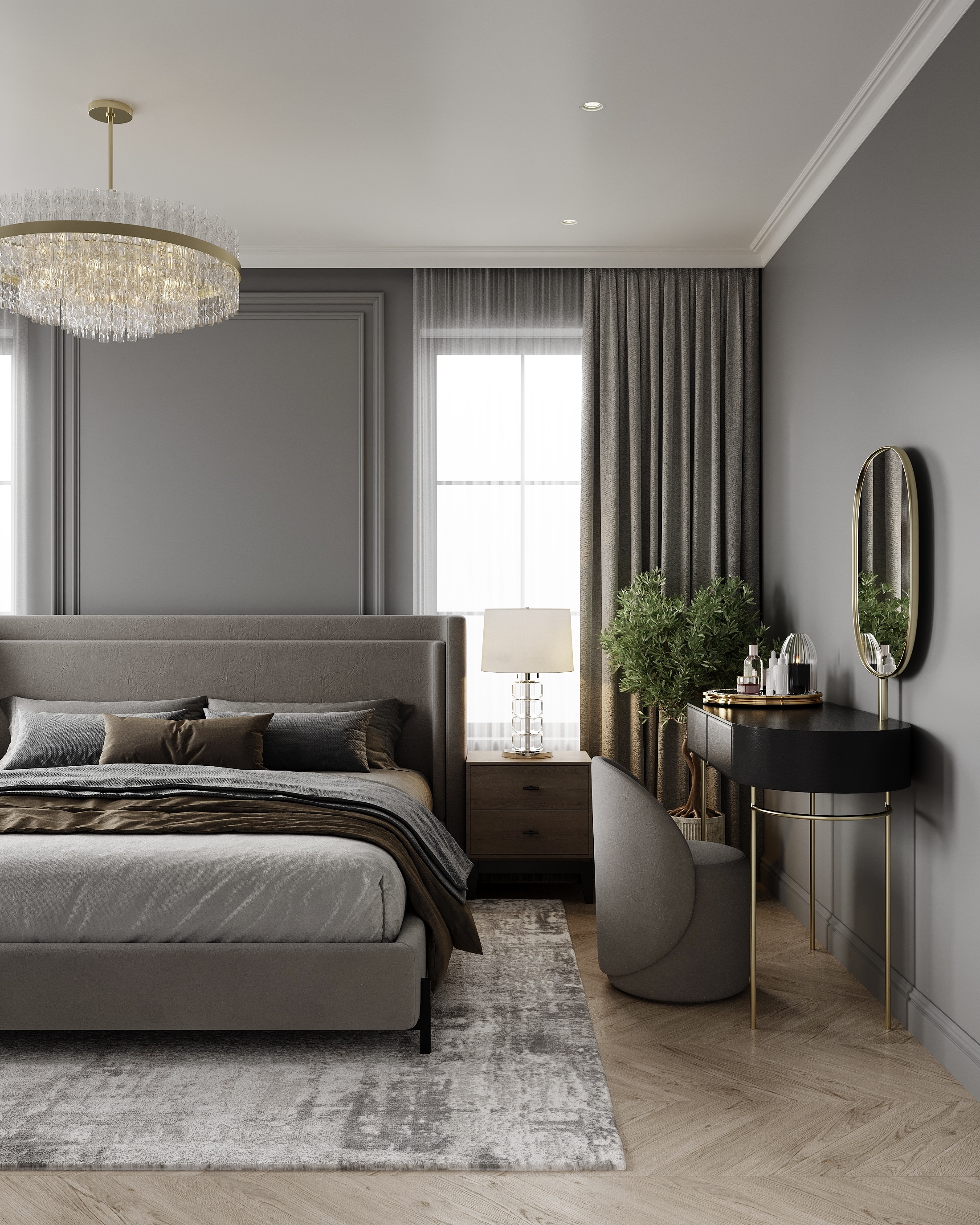 Lustre, New York — a tall interior volume with a sculptural lighting feature.