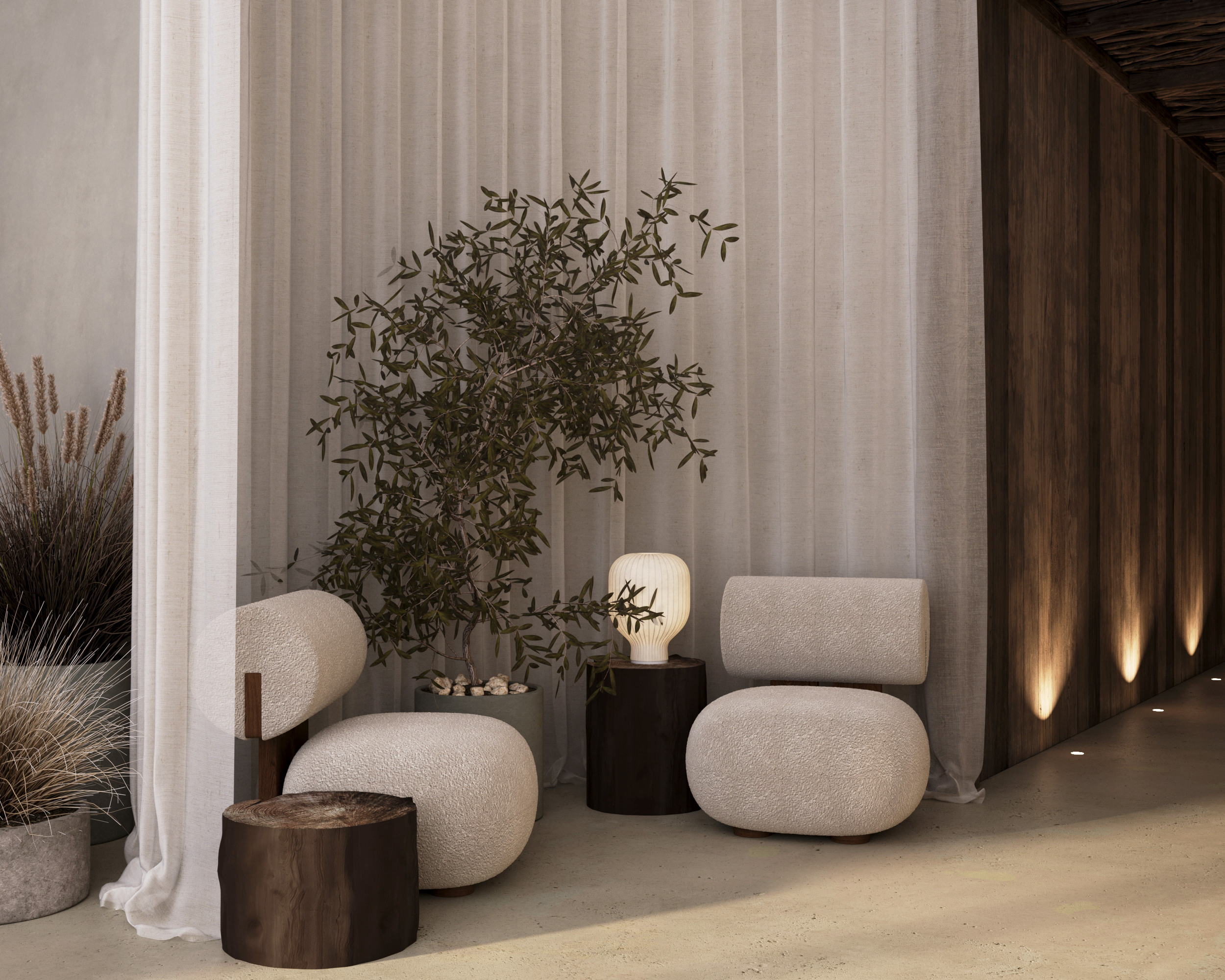 Spa Lobby, Kyiv — reception and waiting area with soft lighting and tactile finishes.